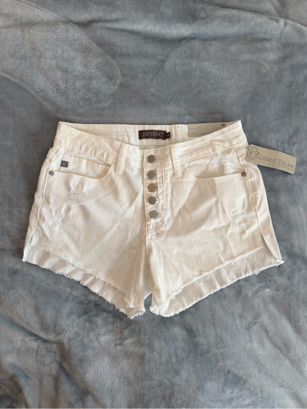 Just USA White High-Rise Button Fly Denim Shorts